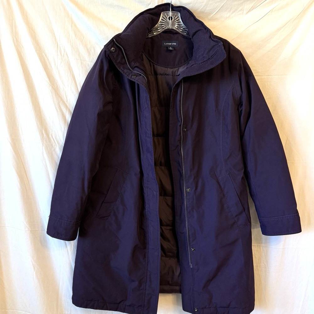 Lands End Down Coat Womens Small 6-8 Insulated Long Parka Jacket Purple - Picture 3 of 16